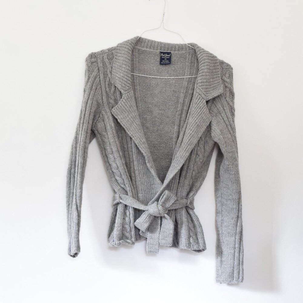 PAUL JAMES 100% Wool Grey Thick Cable Knit Cardigan | Size S